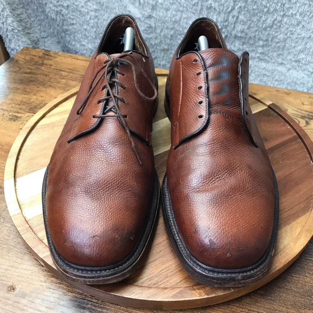Allen Edmonds Leeds Derby Mens‎ 11 C Brown Pebble Grain Leather Plain Toe Shoes